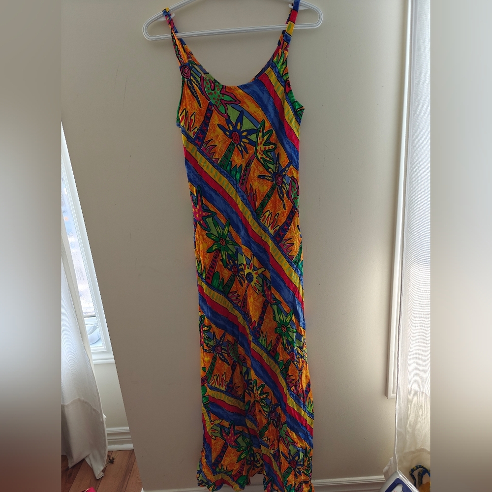 Palm Bay Vintage Hawaiian Sun Maxi Dress Vibrant Colorful Palm Trees Size M - Picture 7 of 7